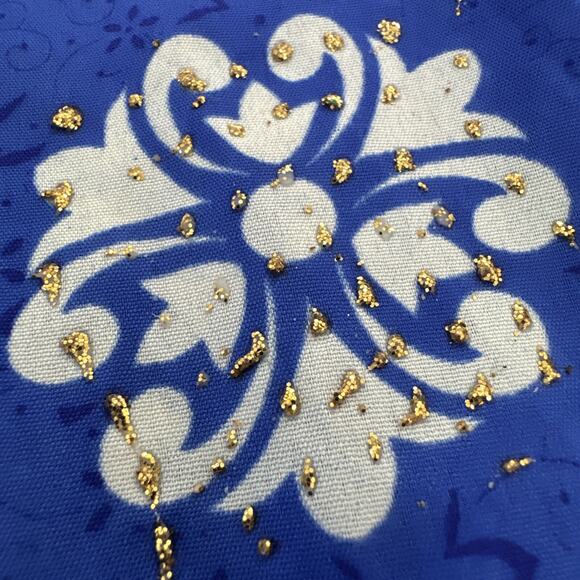 Kaftan Bell Pepper One Size Dress Blue Green Glitter Embellishments Floral Midi - Picture 11 of 16